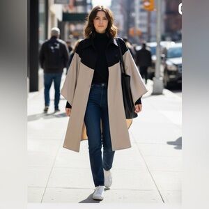 Elegant chic Two-Tone poncho Coat